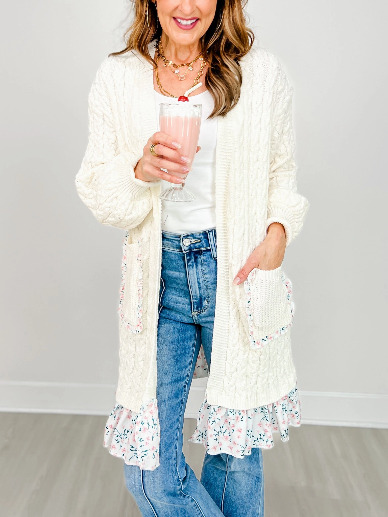 Balloon Sleeve Relaxed Fit Open Front Cardigan Cozy Wear Fit