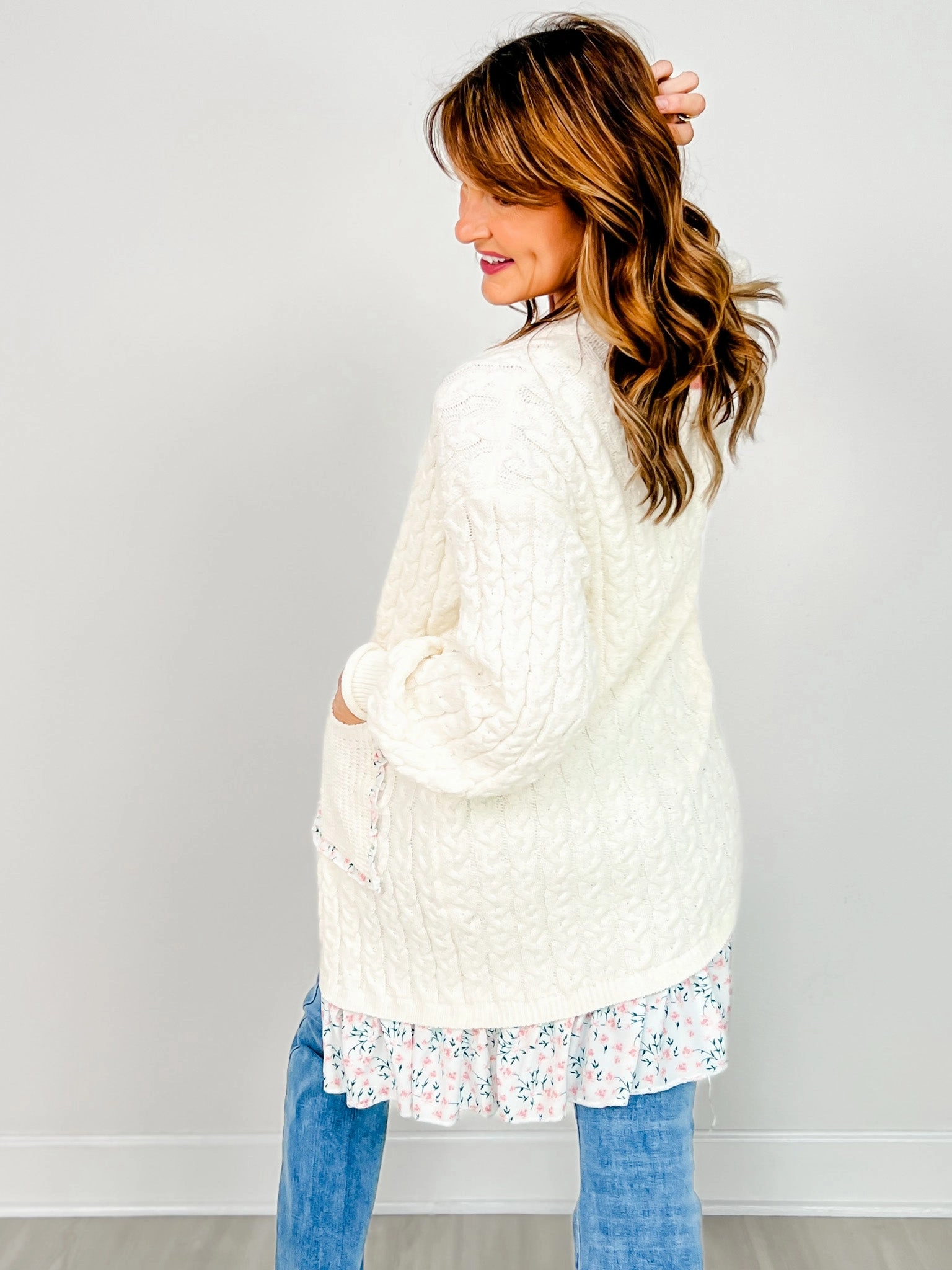 Eco Friendly Knitwear Balloon Sleeve Relaxed Fit Open Front Cardigan