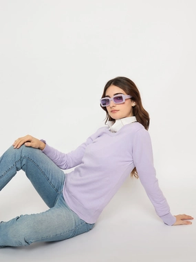 Madame Round Neck Ribbed Cuff Mauve Sweater Reinforced Edging