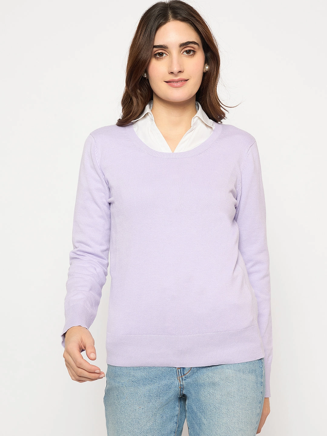 Madame Round Neck Ribbed Cuff Mauve Sweater Snuggly Knitwear