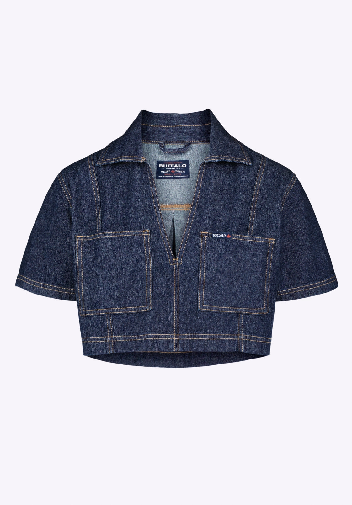 Selena Women's Denim Cropped Top with Patch Pockets, Indigo - BL16016 Twill Weave Dressy look