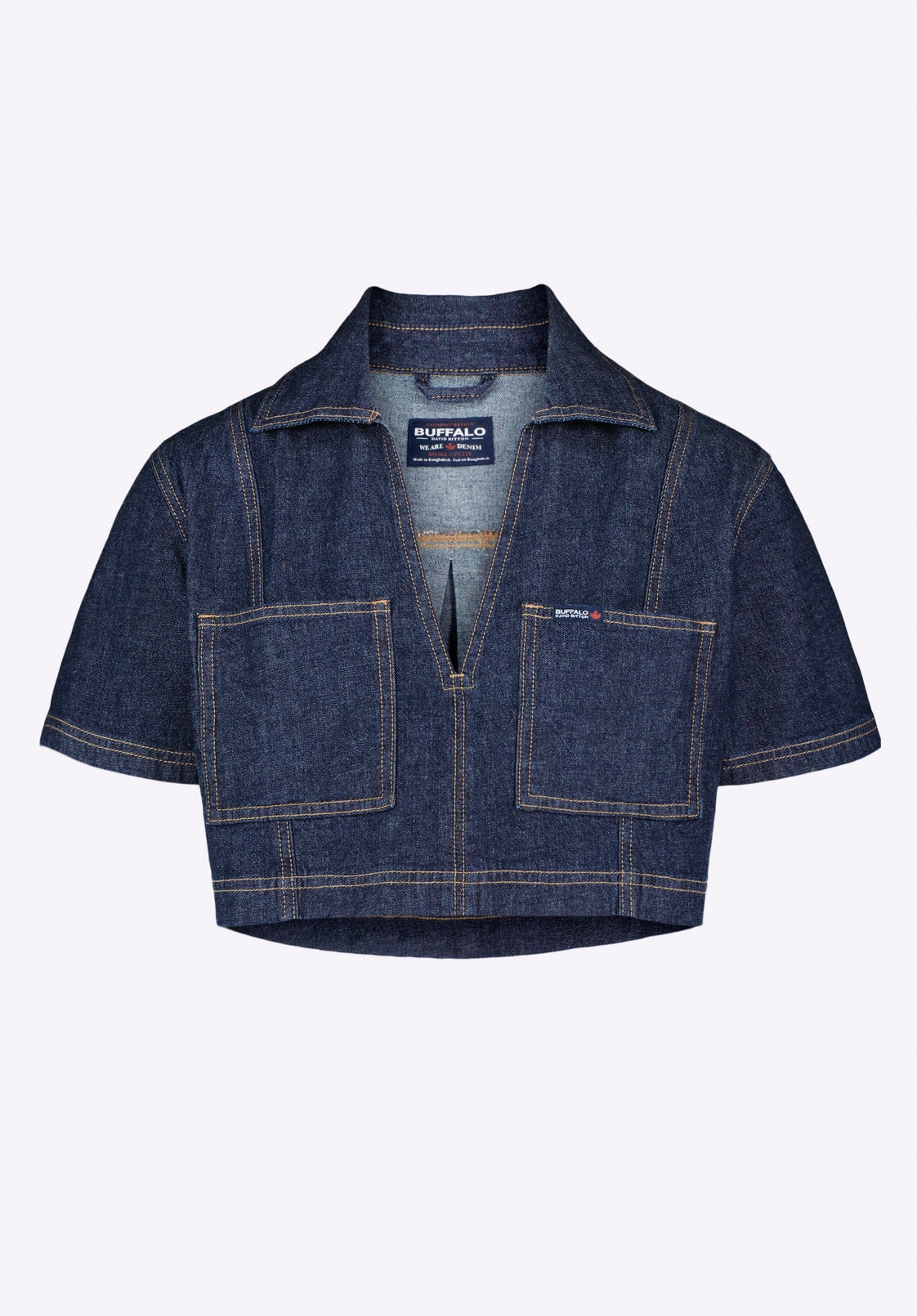 Vintage Style On-The-Go Style Selena Women's Denim Cropped Top with Patch Pockets, Indigo - BL16016