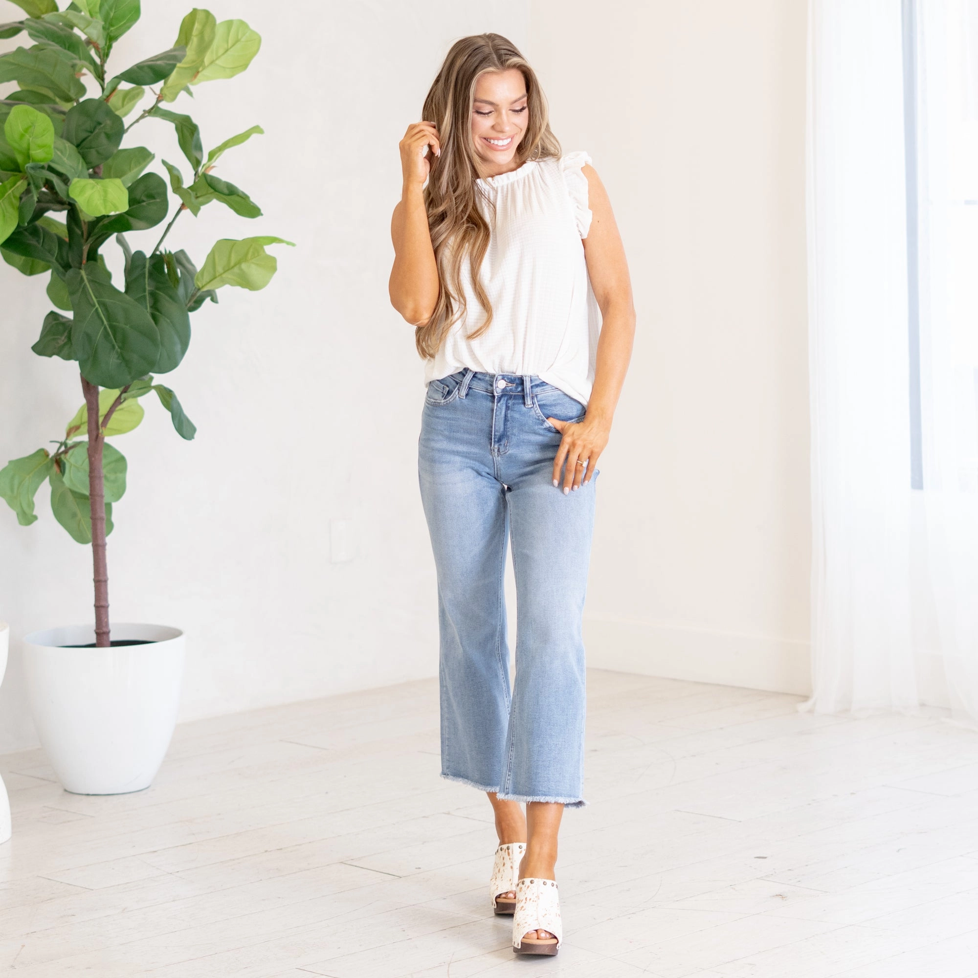 Sensational High Rise Cropped Slim Wide Leg Regular & Plus Sizes Clean Outfit