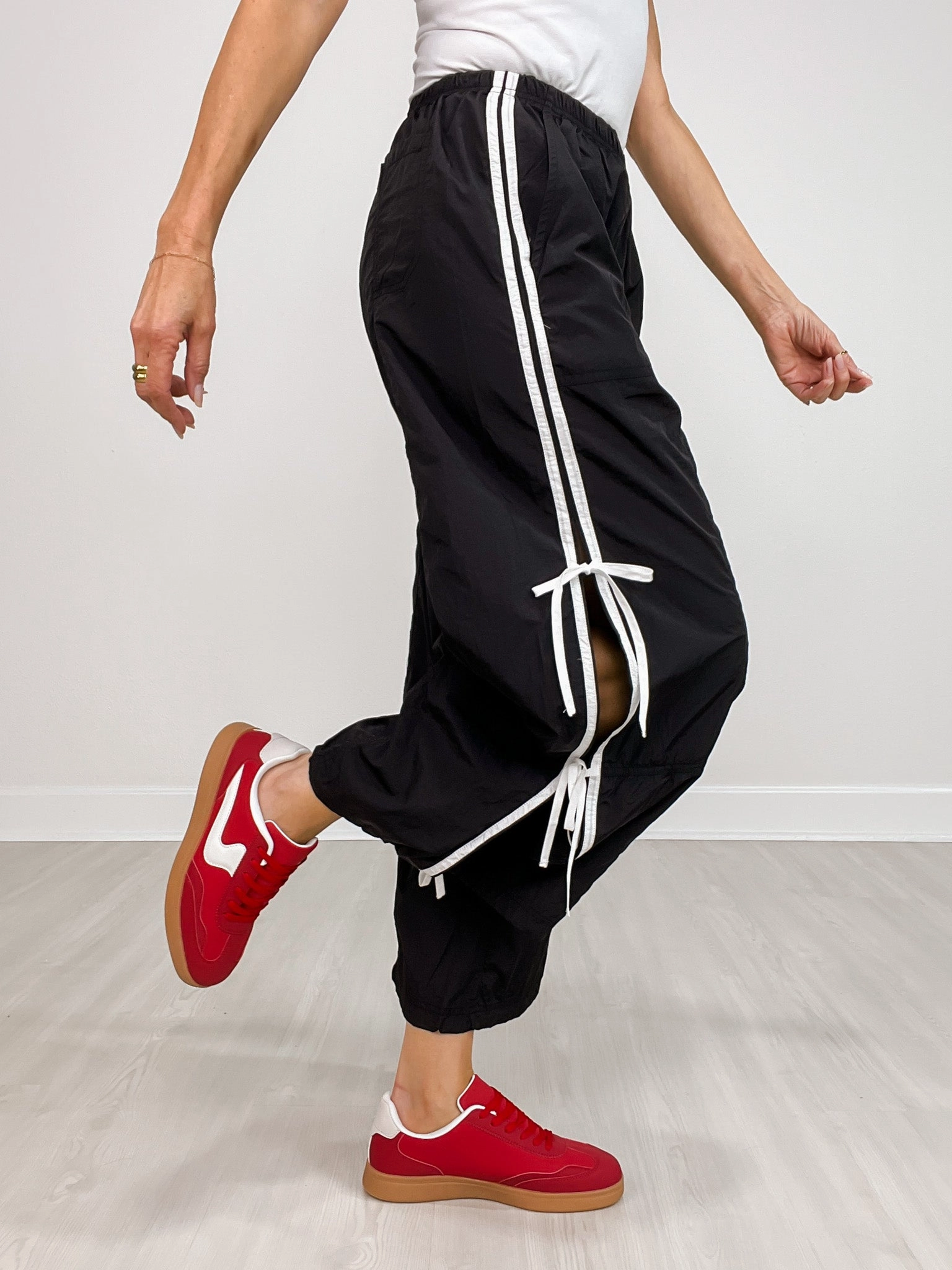 Elastic Waist Jogger Pants With Side Detail Ribbon Ties Stay Flexible