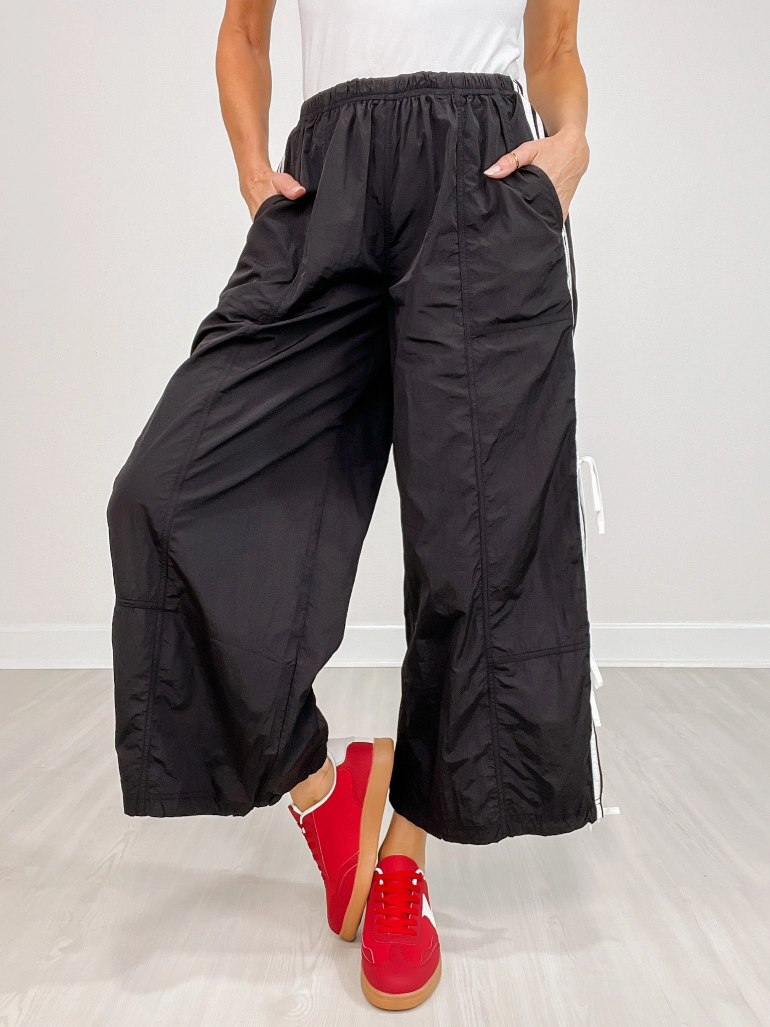 SecureZipperClosures Elastic Waist Jogger Pants With Side Detail Ribbon Ties