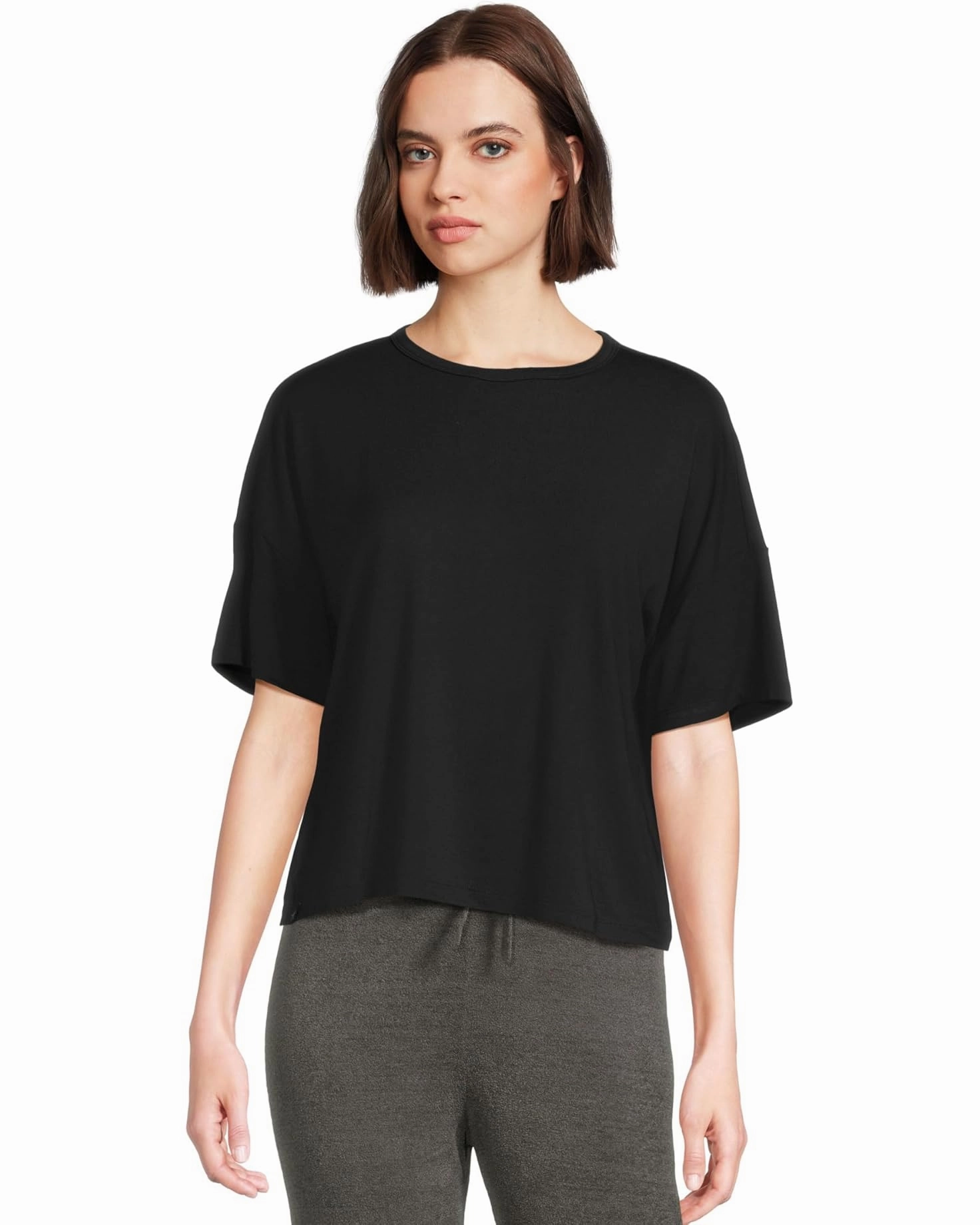 Barefoot Dreams Jersey Short Sleeve Boxy Tee | Black Cultural Inspired Sporty Style