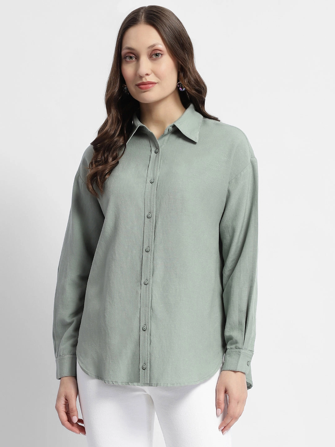 Essential Fit Madame Dusty Green Regular Full Sleeve Shirt