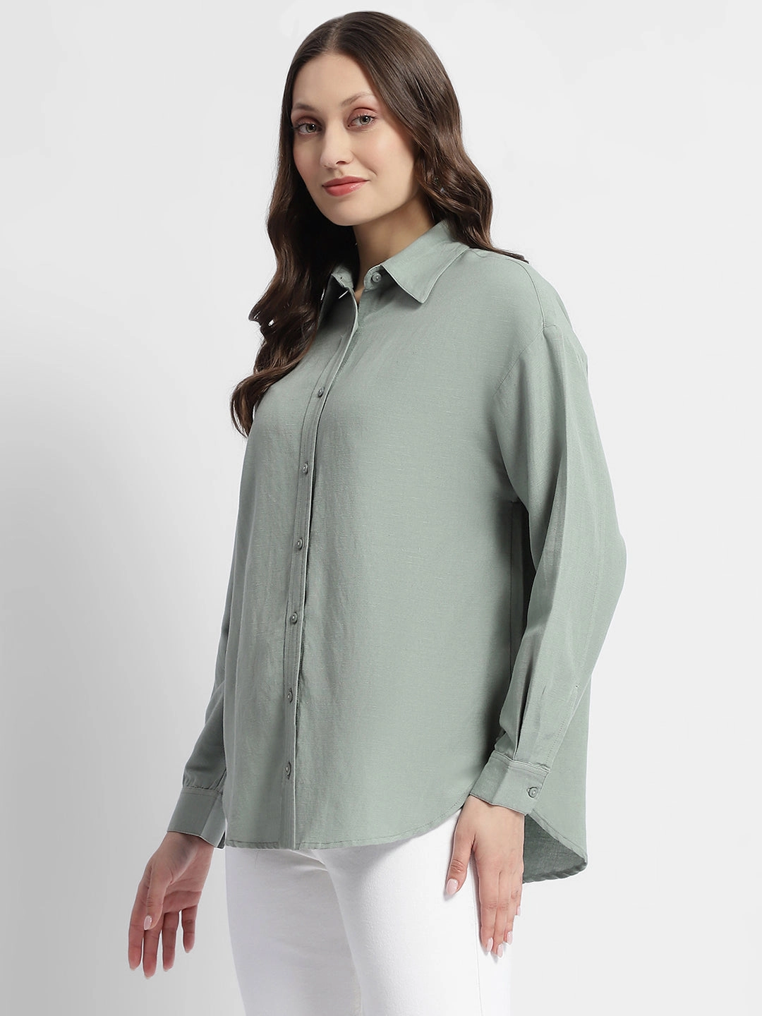 Madame Dusty Green Regular Full Sleeve Shirt Street Comfort