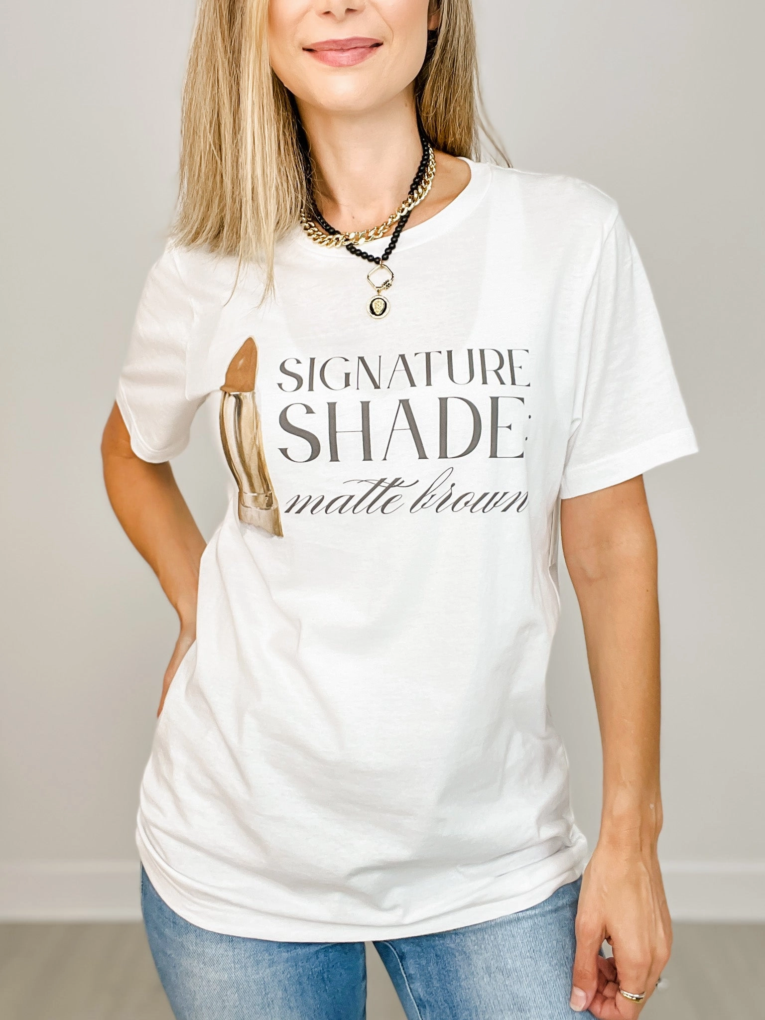 Soft Inner Lining Low Impact Manufacturing Signature Shades: Matte Brown Lipstick Graphic Tee