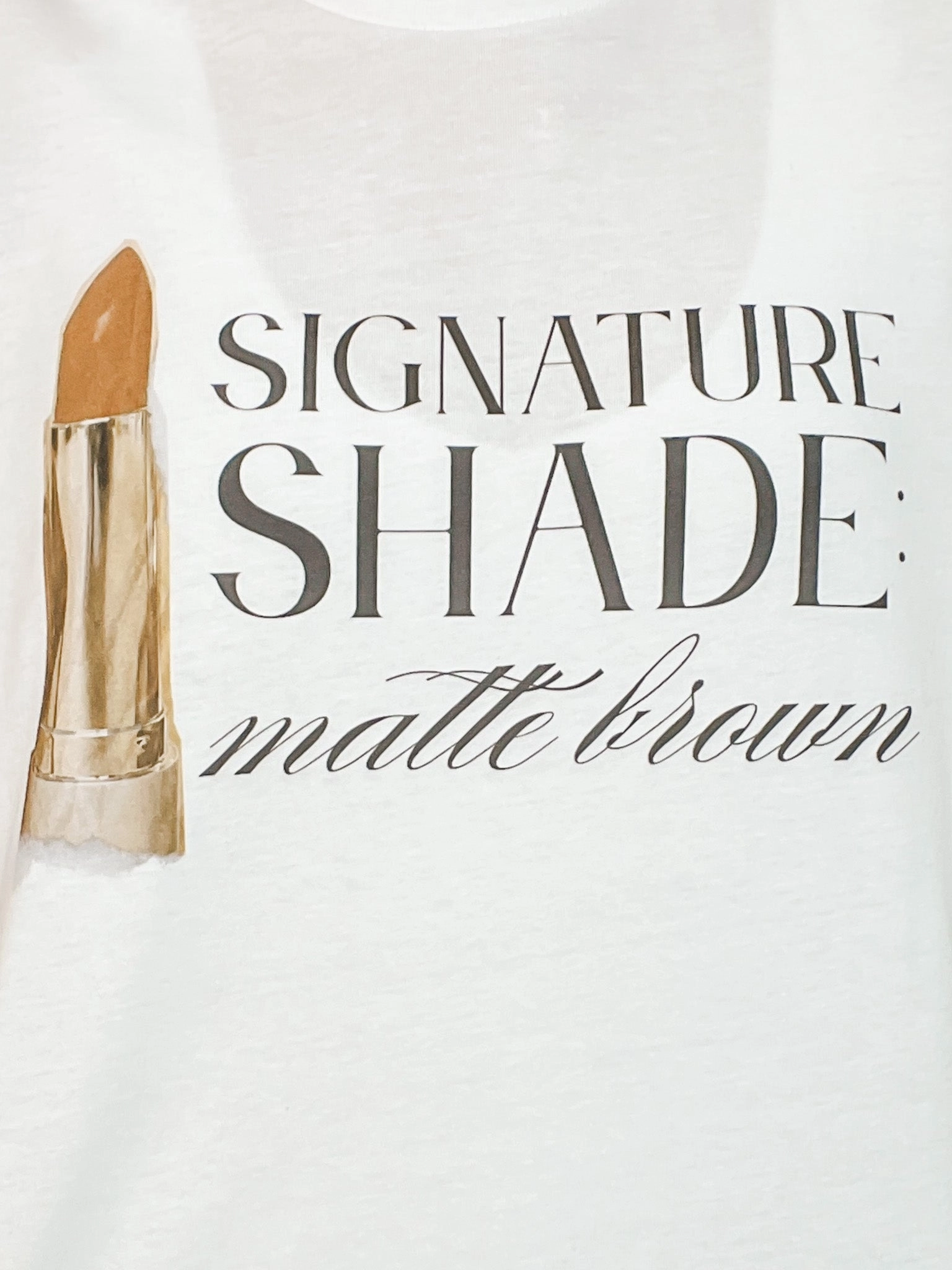 Signature Shades: Matte Brown Lipstick Graphic Tee EcoFriendlyMaterial Bound Edges
