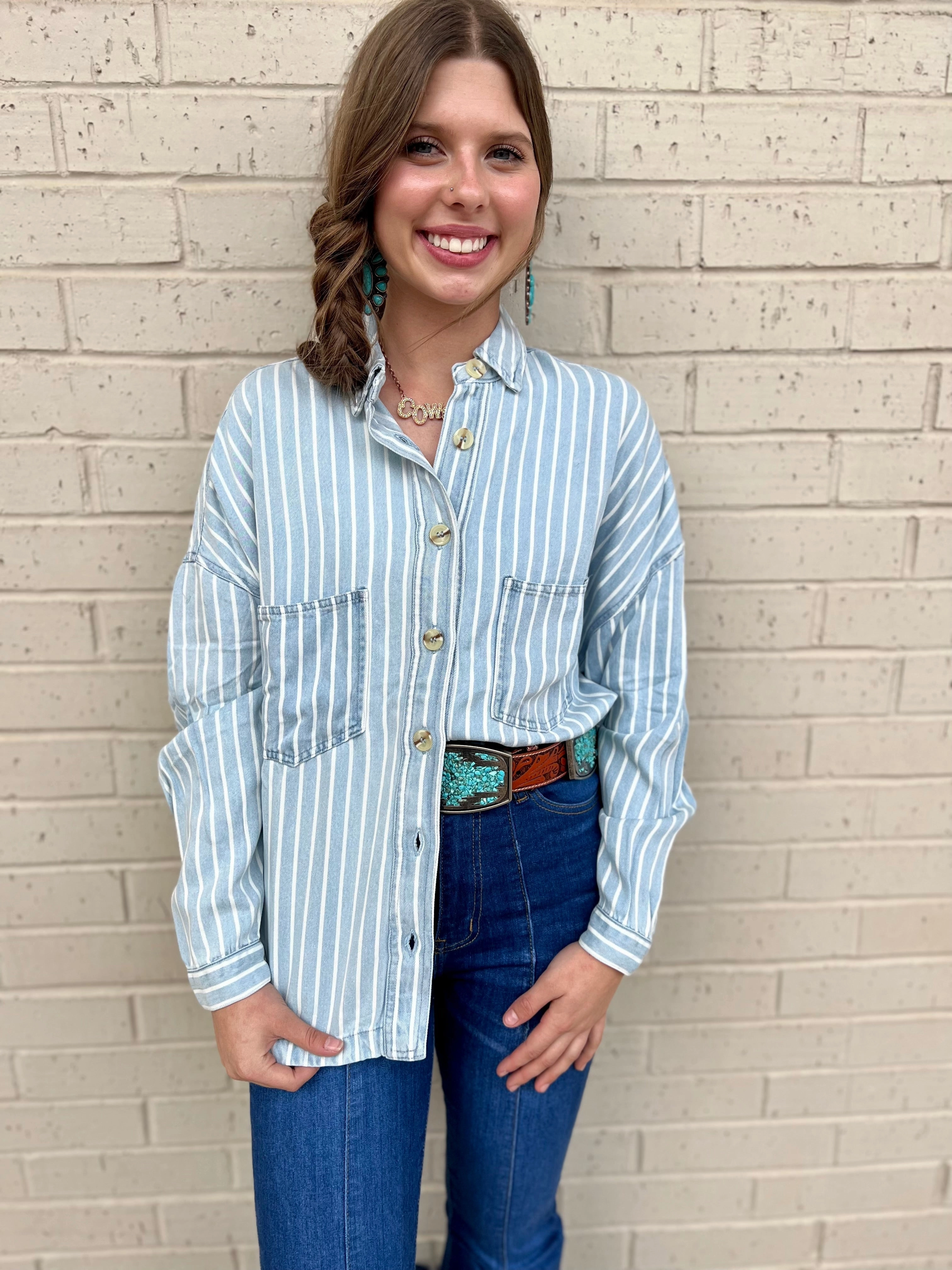 Loose cut Four Way Stretch Draped In Denim Shacket