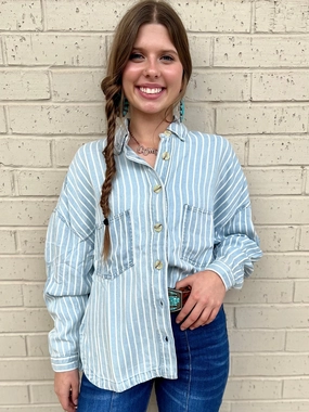 Draped In Denim Shacket Bound Edges