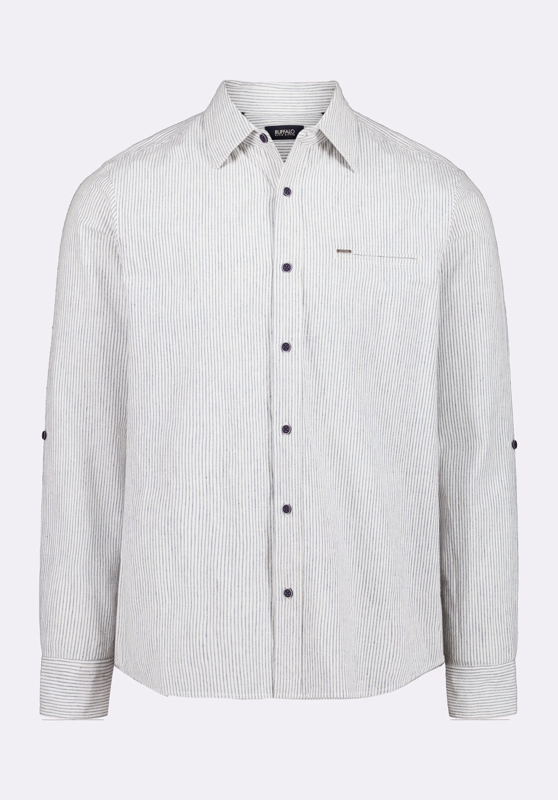 Fade Resistant Formula Versatile Wear Simbio Men's Long-Sleeve Linen Blend Striped Fitted Shirt, Moonlight Blue - BM24561