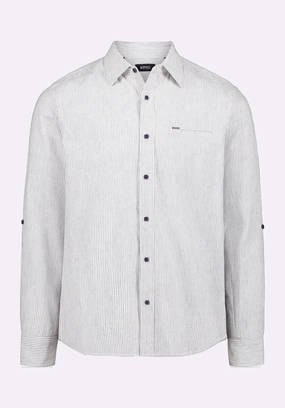 Simbio Men's Long-Sleeve Linen Blend Striped Fitted Shirt, Moonlight Blue - BM24561 Mountain Retreat Gender Neutral