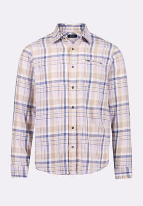 Multi Layer Stitching Odor Resistant Simbio Men's Long-Sleeve Plaid Fitted Shirt, Beige & Blue - BM24596
