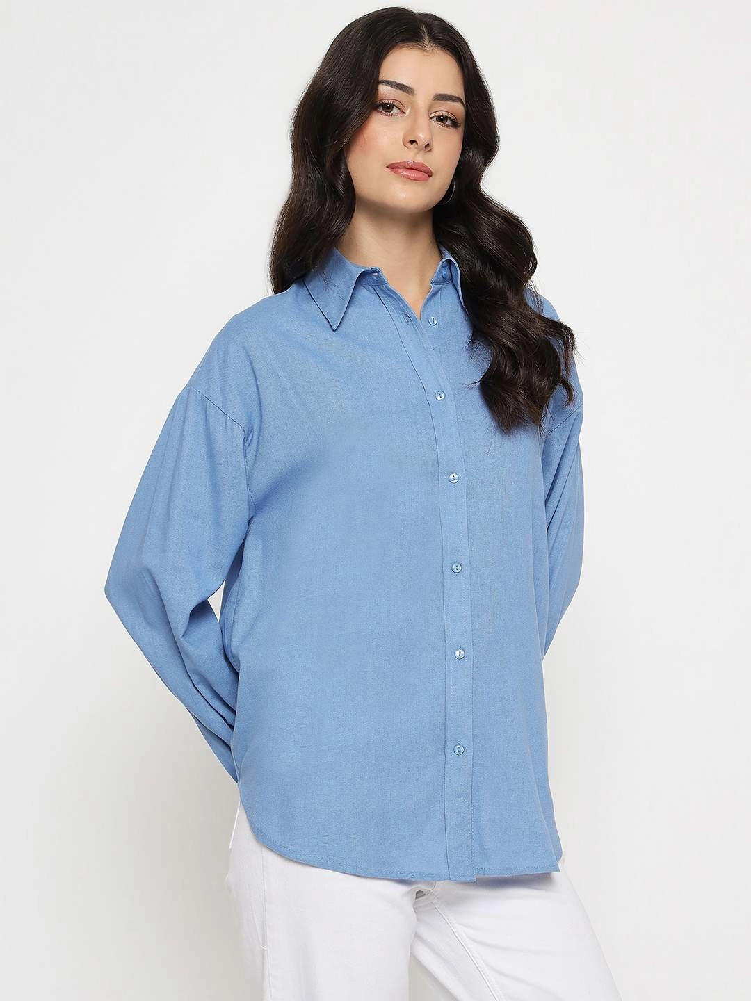 Smart Casual Wear Madame Linen Blend Solid Cobalt Blue Shirt