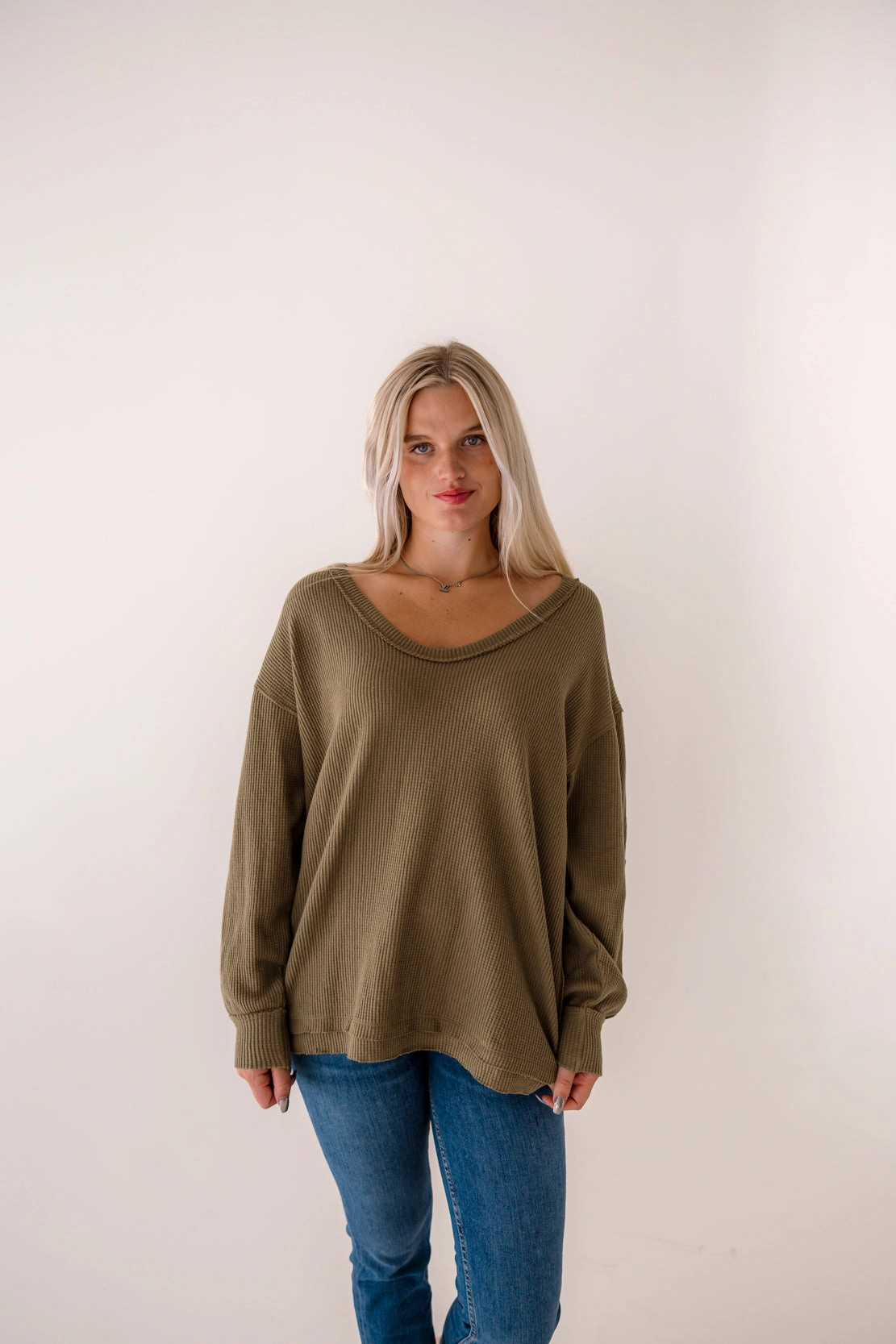 Sweat-Absorbing Neutral Toned Stitching We The Free Coast 2 Coast Thermal | Gothic Olive Cross