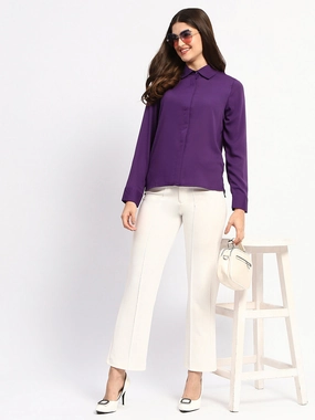 Water Repellent Finish Madame Solid Purple Cuff Sleeve Shirt