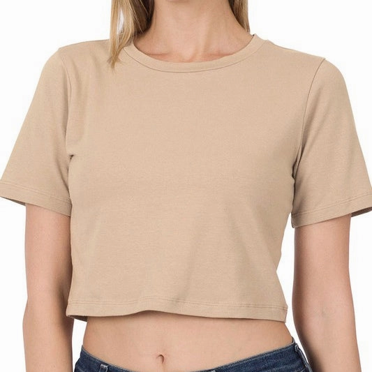 Simply Cropped Tee- 3 Colors Hidden Button Placket NonRestrictiveCut