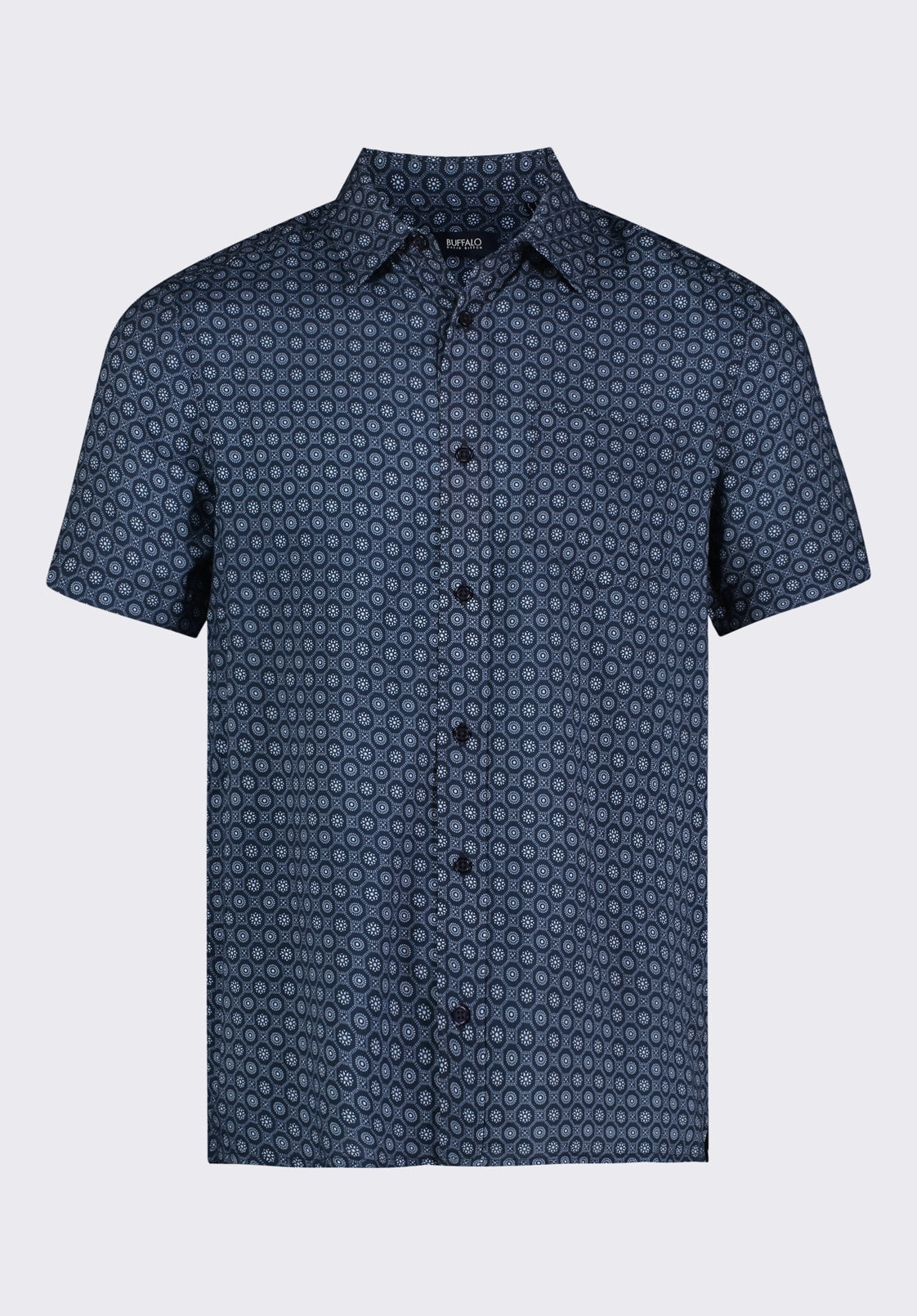 Classic Wear Sirilo Men's Short Sleeve Fitted Shirt with Geometric Print, Midnight Blue - BM24653