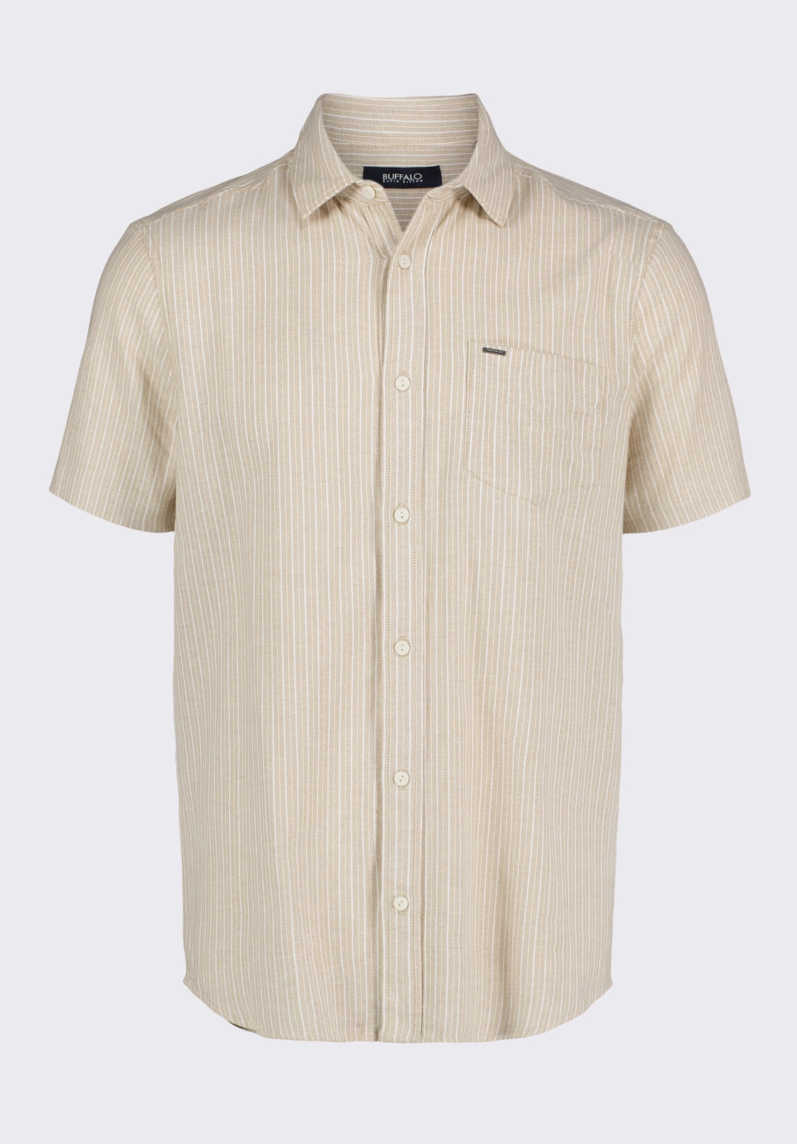 Sirilo Men's Short-Sleeve Striped Fitted Shirt, Tuffet Beige - BM24562 Earthy Hue No Chafe Edging