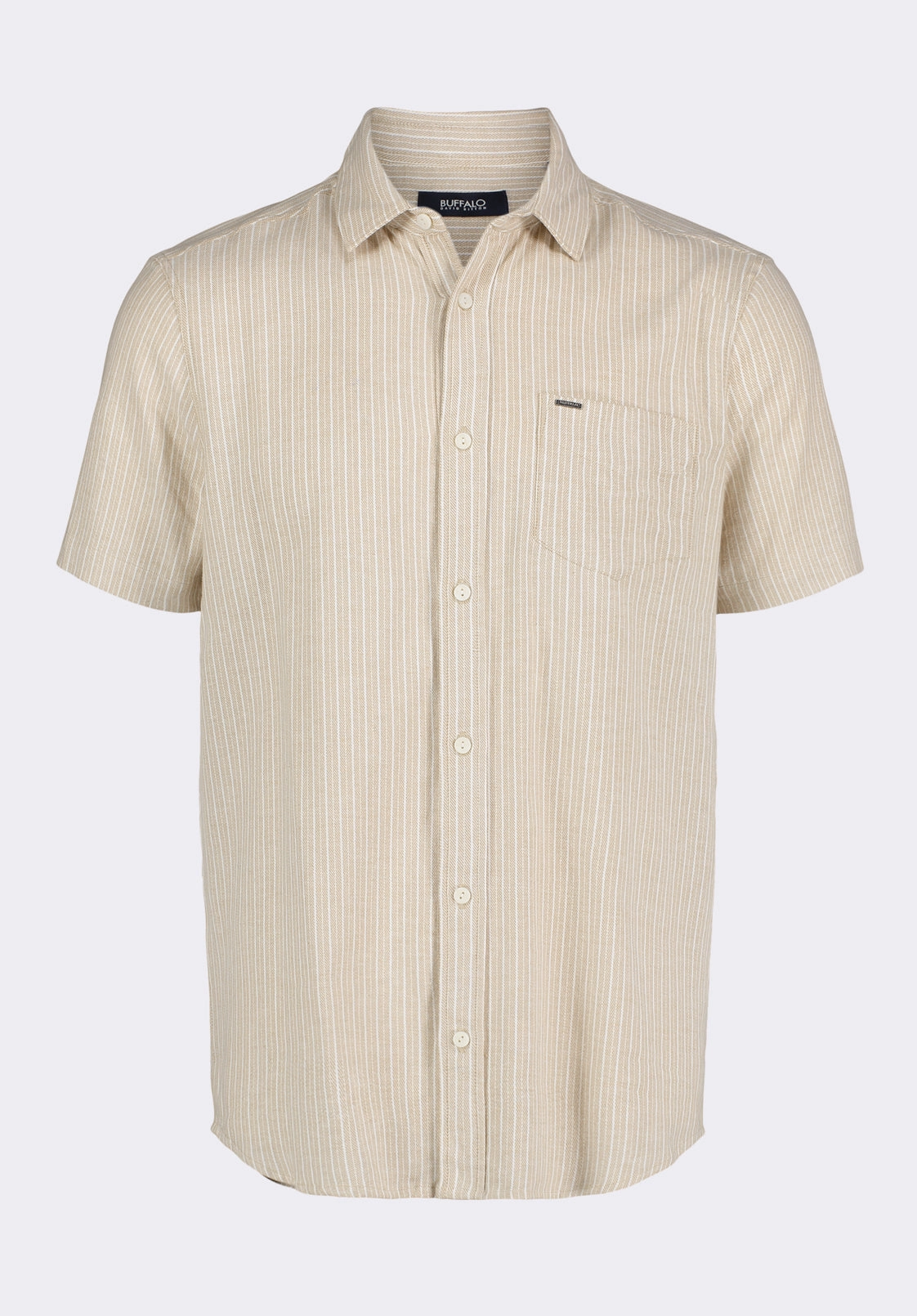 Sirilo Men's Short-Sleeve Striped Fitted Shirt, Tuffet Beige - BM24562 Sweat-Absorbing