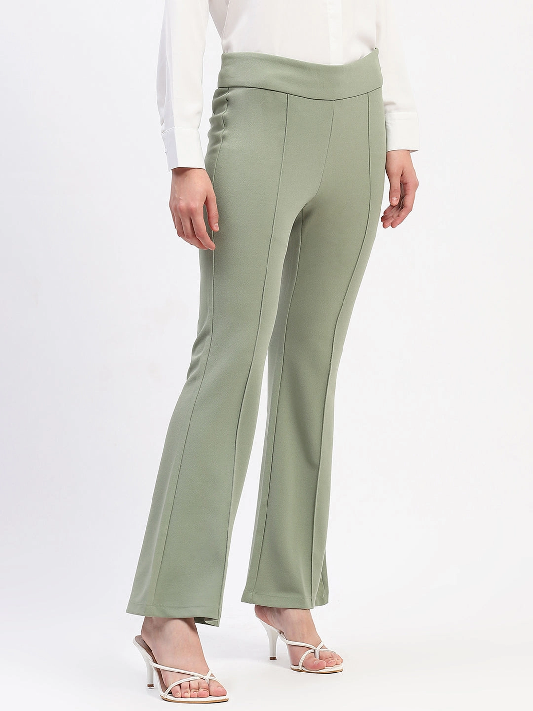 Comfortable Wear Madame Pleated Elasticated Waist Solid Mint Trousers
