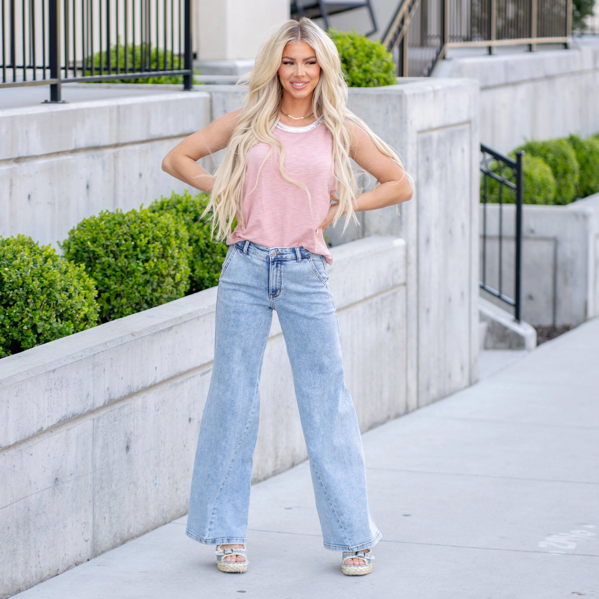 Twisted Inseam Stone Wash High Rise Wide Leg Regular & Plus Sizes Trend Setter Trendy Premium