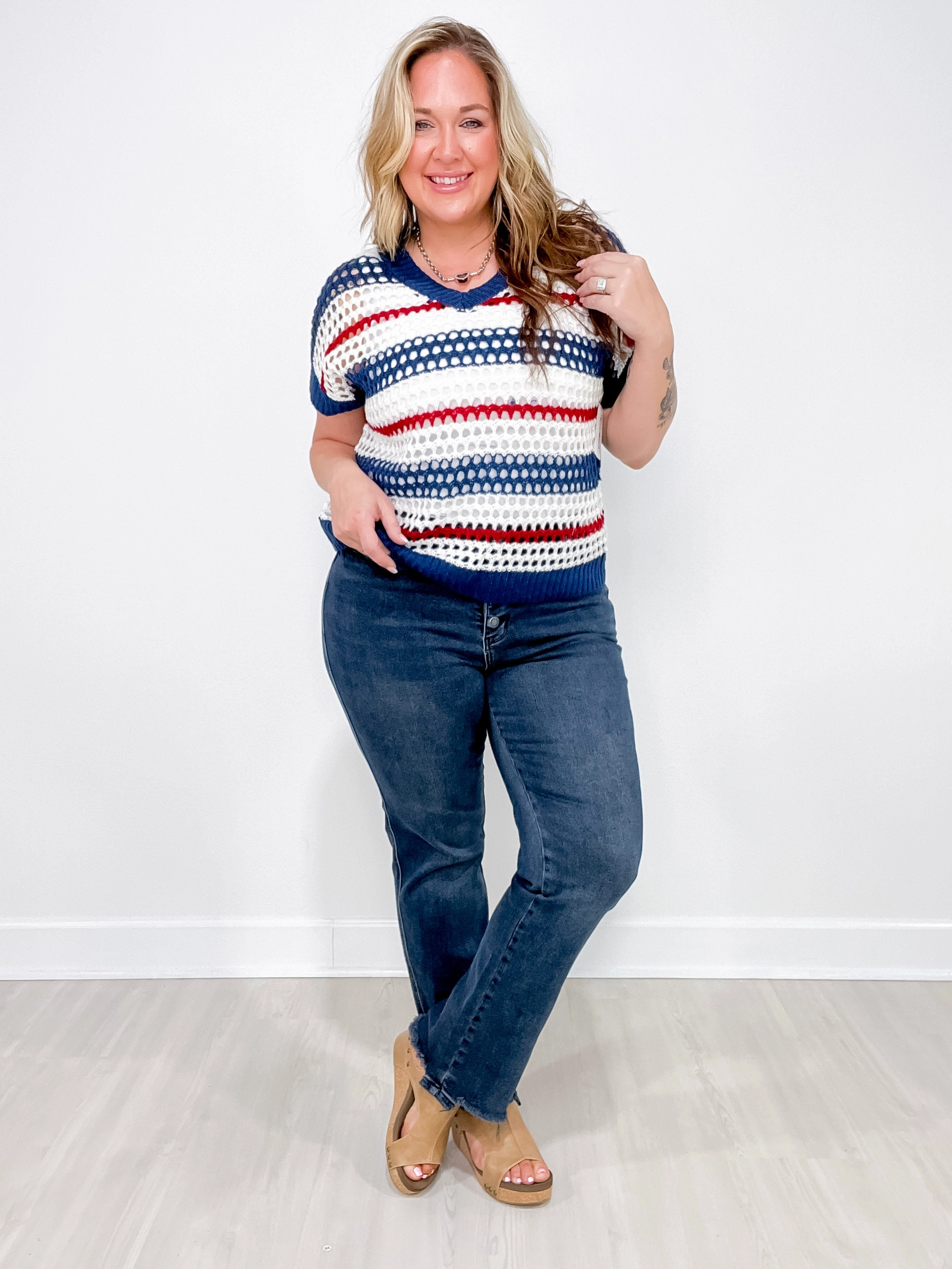 All-day Comfort Judy Blue JOURNEY Hi-Rise Button Fly Distressed Hem Straight Denim Jeans