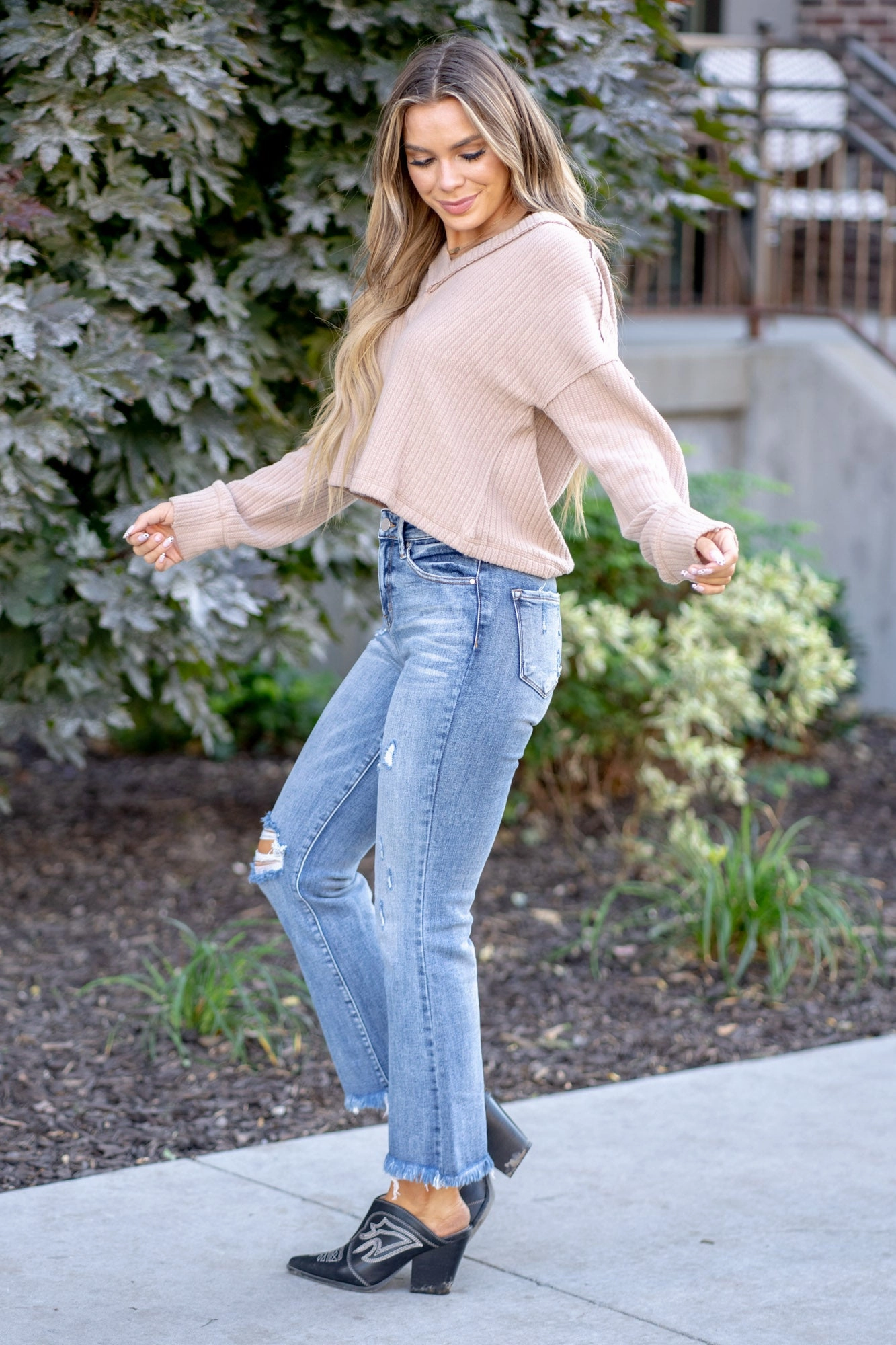 Multi Layer Knee Reinforcement Relax Mode Chestnut Trail High Rise Cropped Boot Cut Regular & Plus Sizes