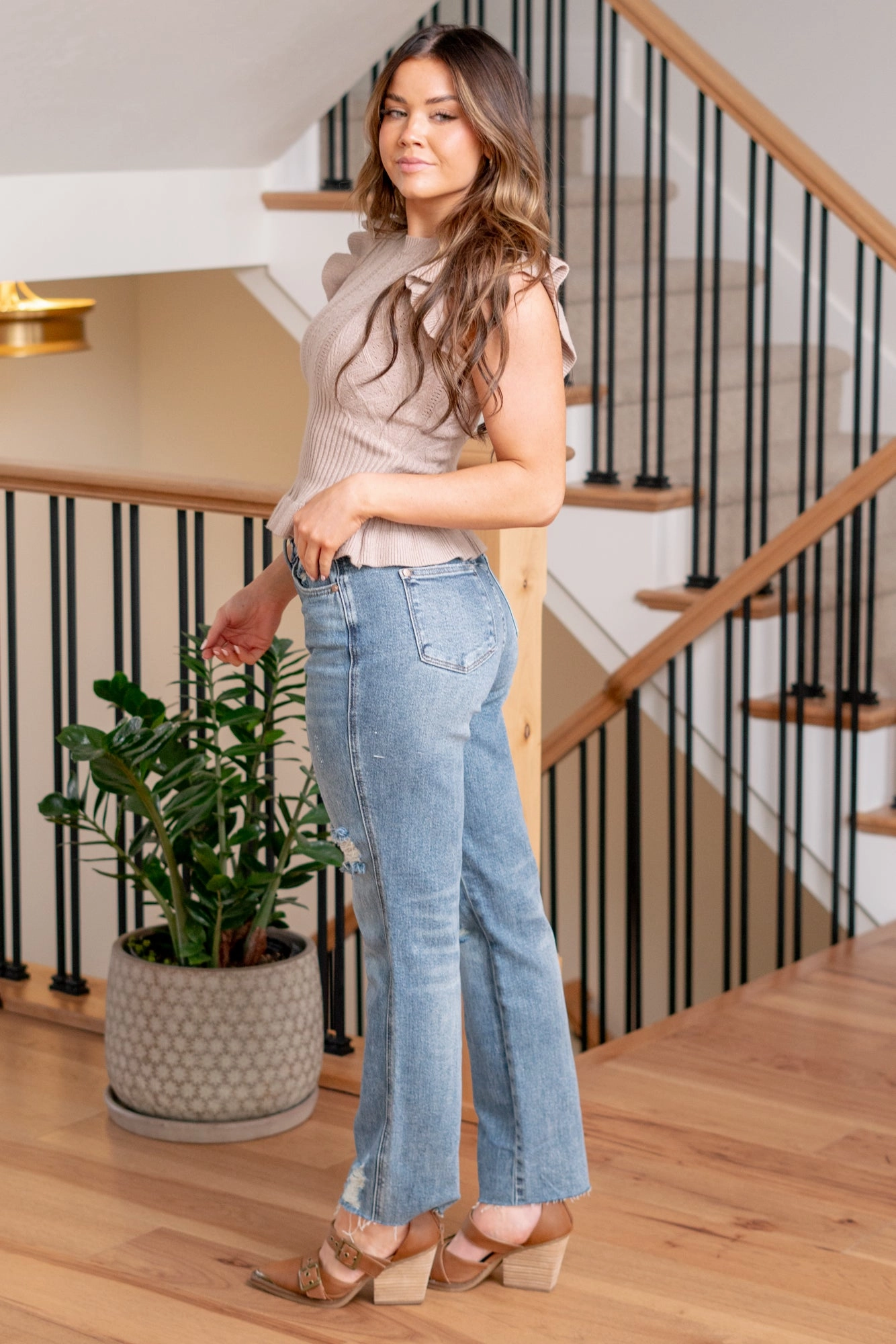 Plus Size Kristine Rigid Magic High Rise Distressed Straight No Gap Waist Design