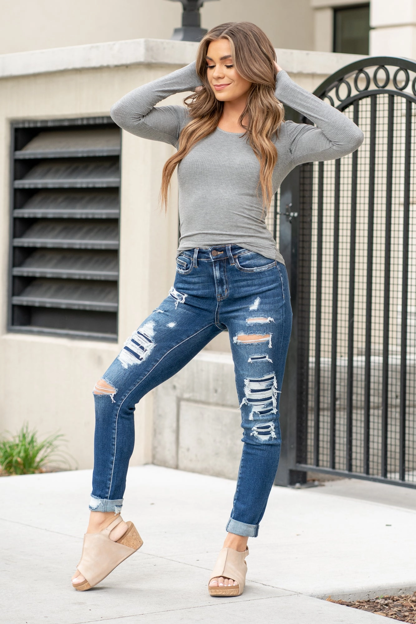 Comfy Option True Fit Forget High Rise Denim Patch Cuffed Skinny