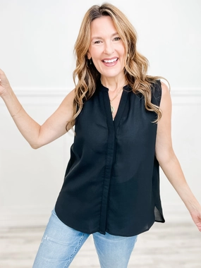 Sleeveless Woven Top With Back Pintuck Detail HighStrength Threadwork