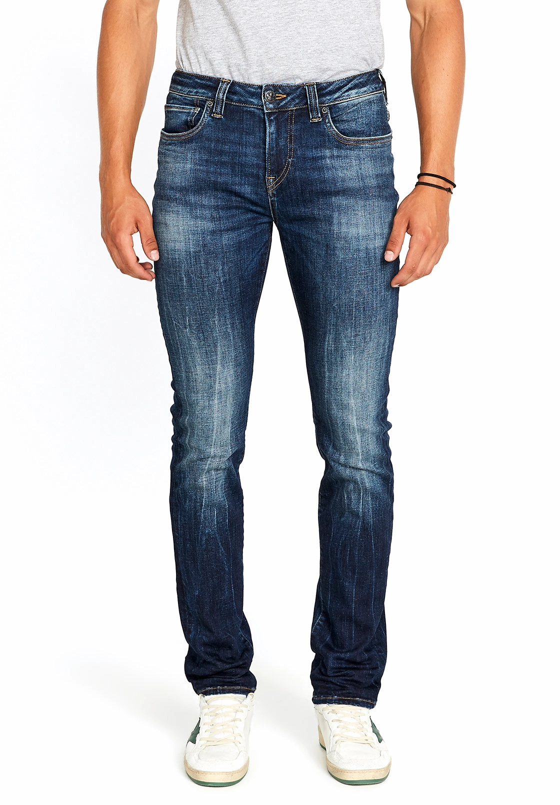 Slim Ash Men's Jeans in Sanded and Faded Blue - BM22591 Anti Slip Waistband