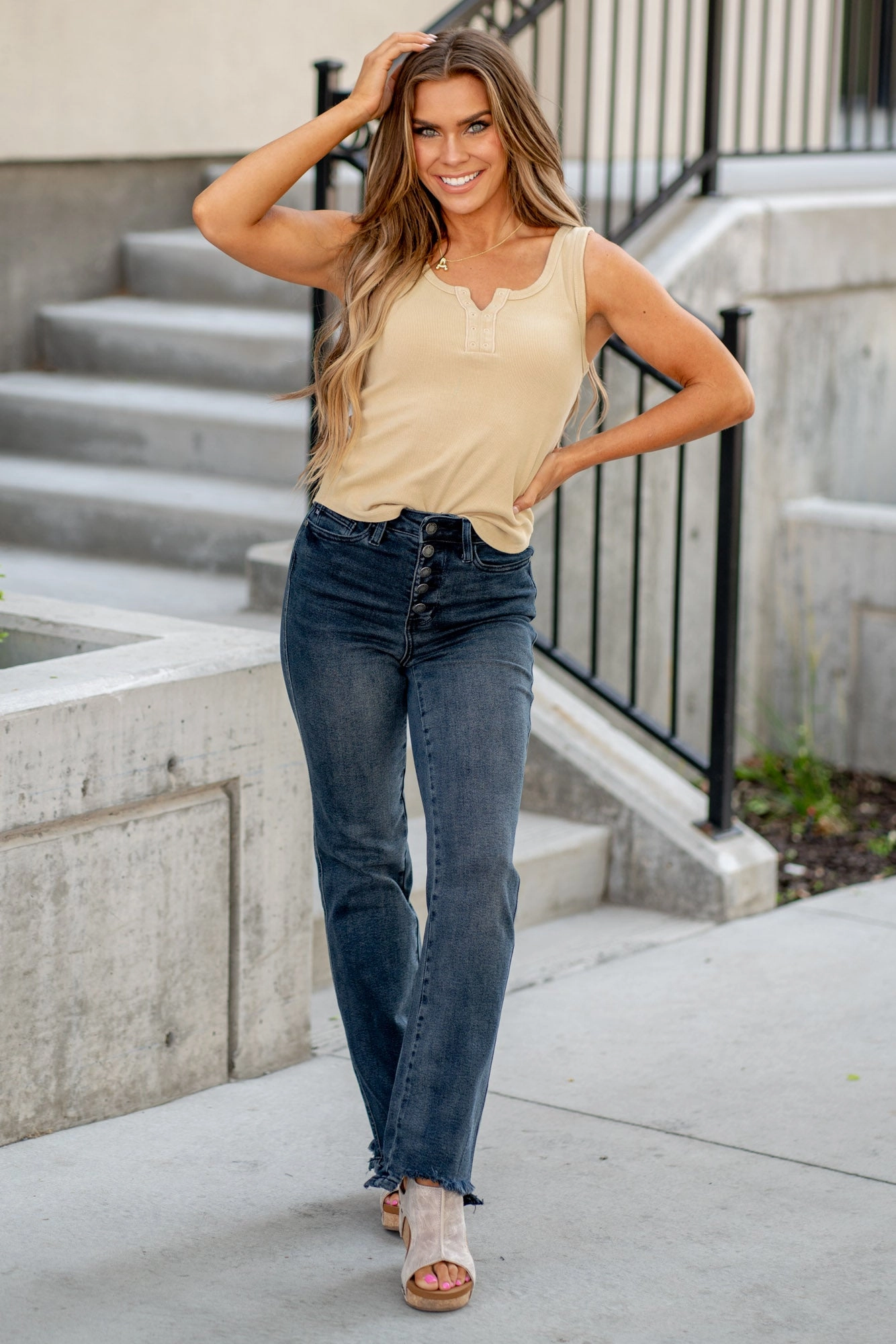 Best Day Button Fly High Rise Straight Leg Regular & Plus Sizes Comfortable Tailoring