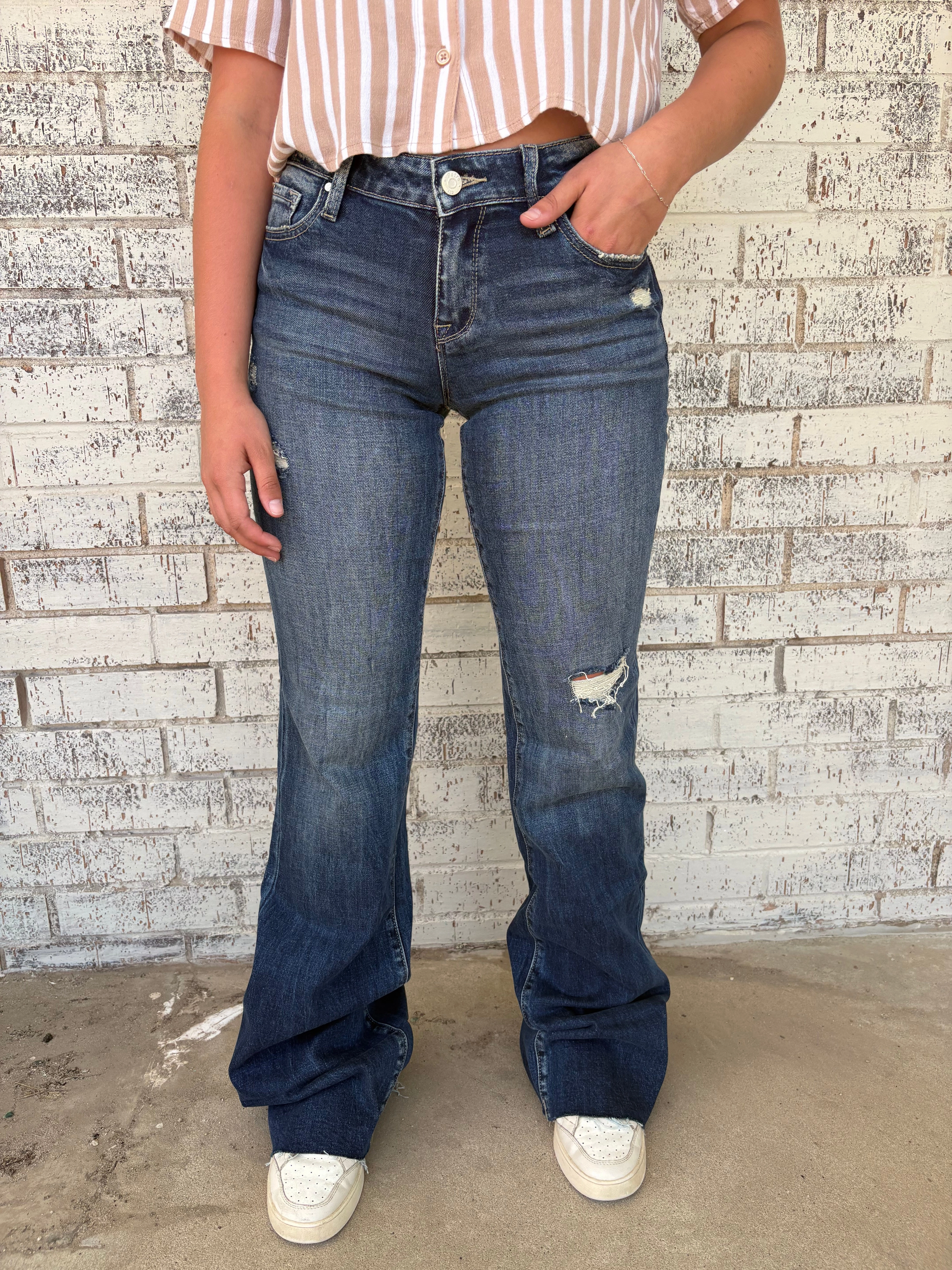 Fashion Fit Petra Mid Rise Relaxed Flare w/ Cuffed Hem