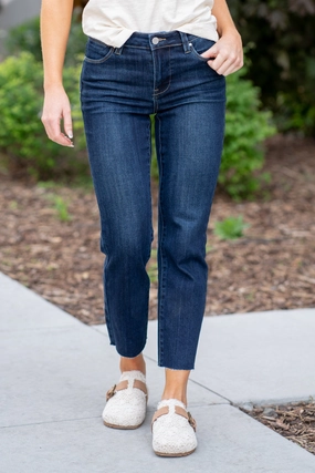 Leisure Ready Adaptive Stretch Fabric Risen Poppy Mid Rise Ankle Straight Fit Jeans Dark Blue Wash