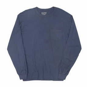 Crew Neck Long Sleeve 1 Pocket Tee - Dark Slate Blue SheerLayering Loose Blouse
