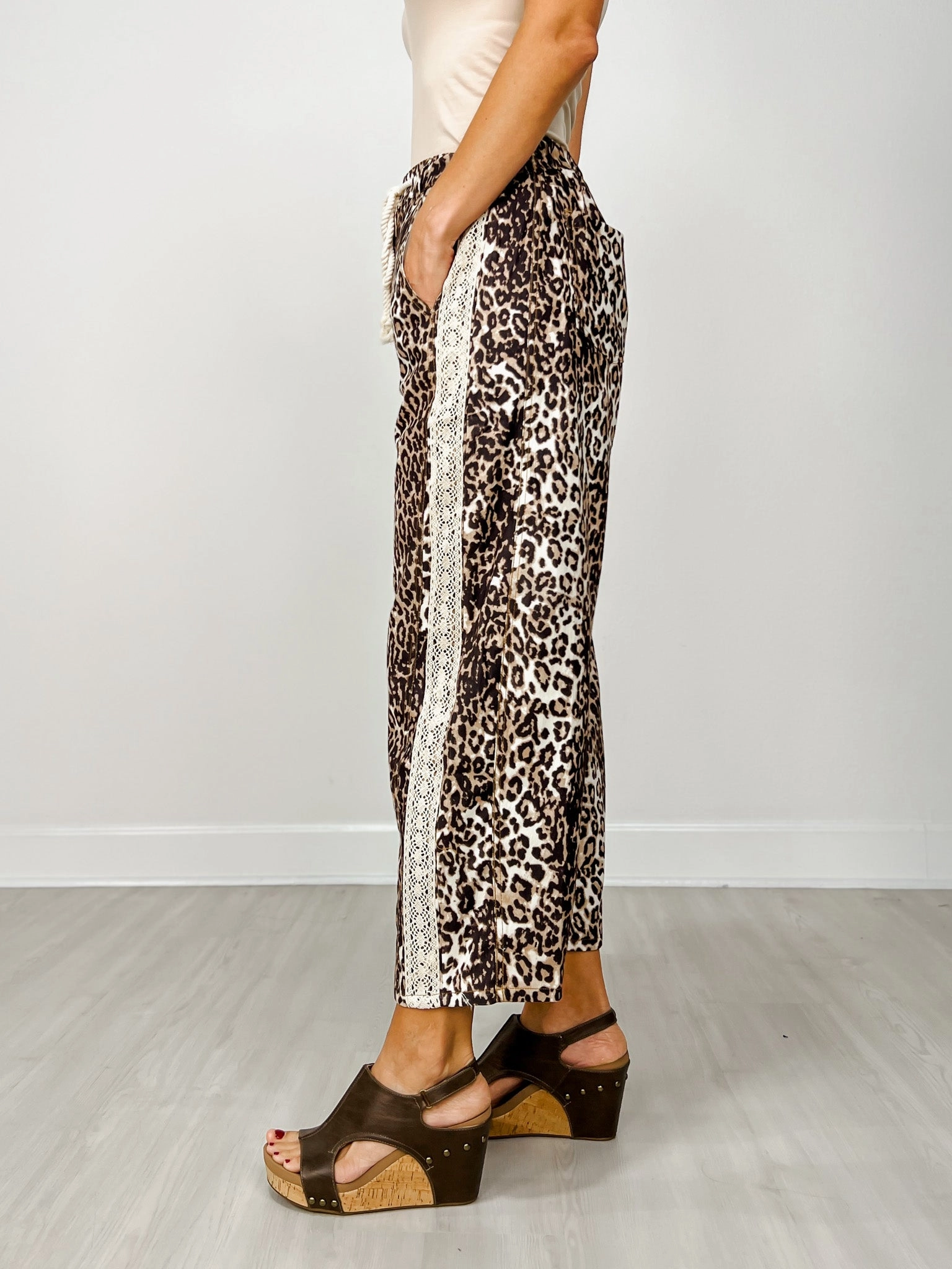 Leopard Print Cropped Pants with Drawstring Waist Chic casual OdorResistantTreatment