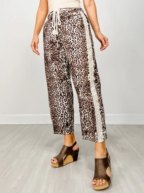 Leopard Print Cropped Pants with Drawstring Waist Cozy Waist Flattering Comfort Wear