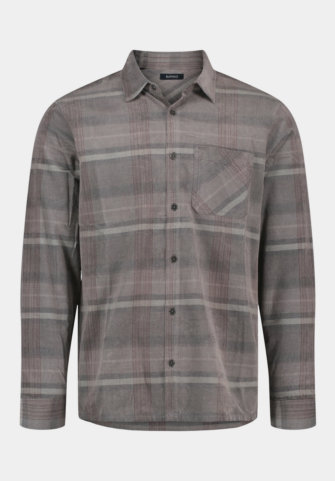 Sinclair Men??s Long-Sleeve Plaid Corduroy Shirt with Chest Pocket, Gray Pinstripe - BM24693 Formal Elegance