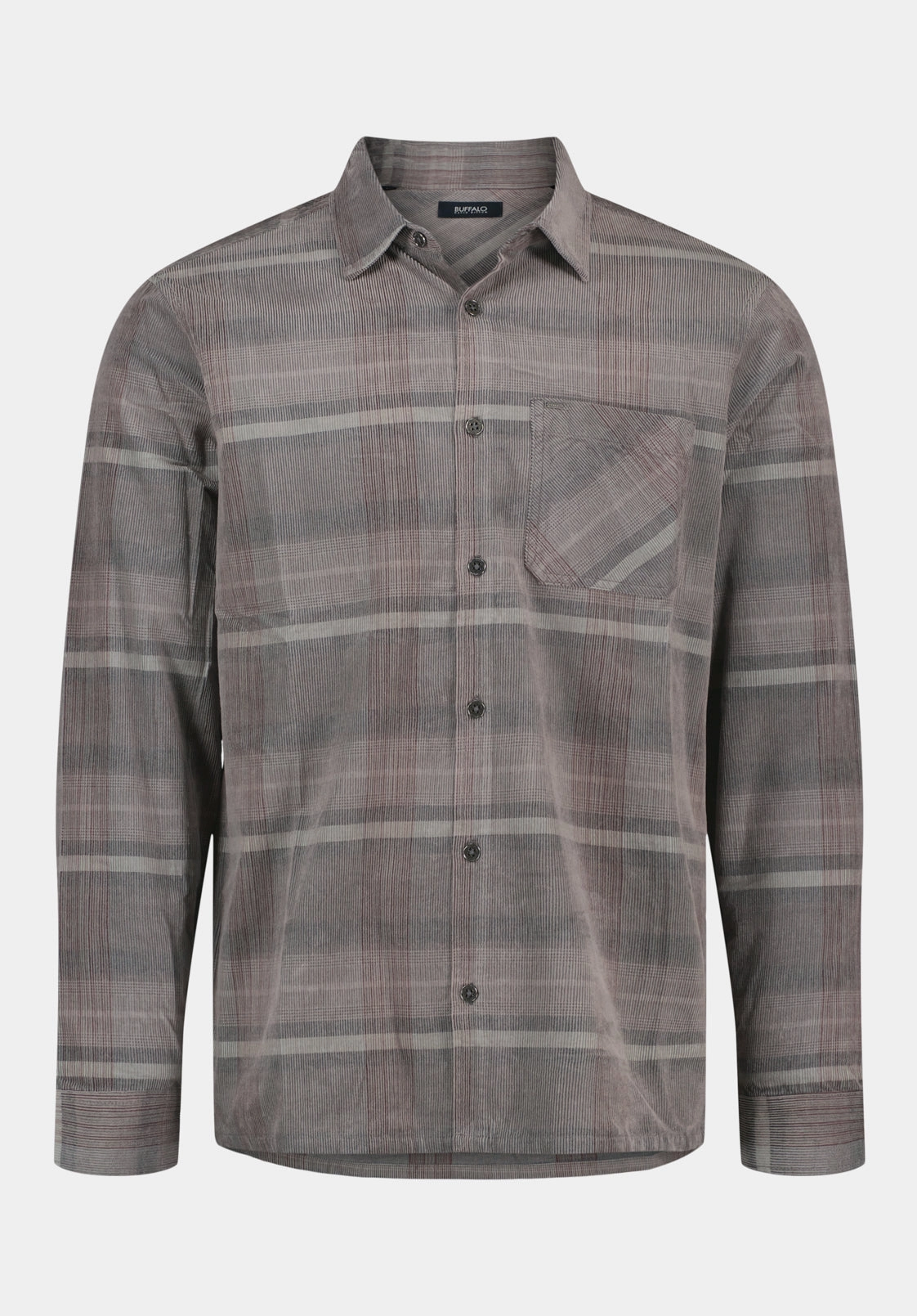Classic Color Breathable Underarm Vents Sinclair Men??s Long-Sleeve Plaid Corduroy Shirt with Chest Pocket, Gray Pinstripe - BM24693