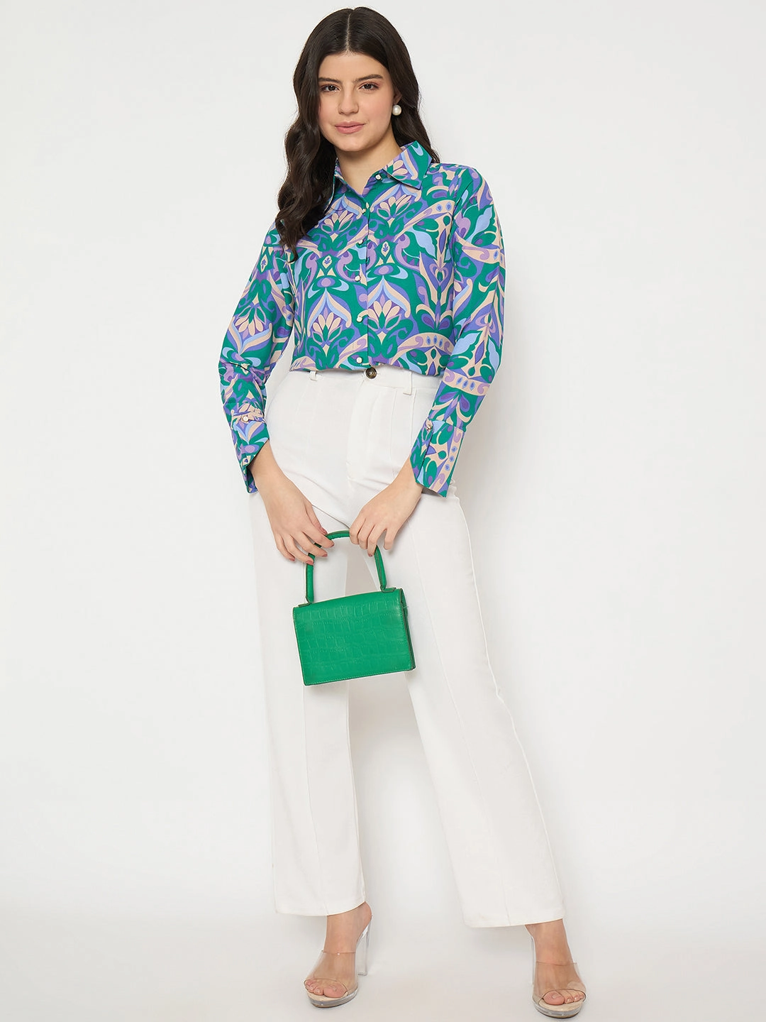 Chic Ensemble Madame All Over Print Full Sleeve Green Shirt