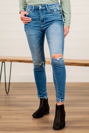 Summer Sand High Rise Distressed Ankle Skinny Modern Straight Leg Outfit Ready Style