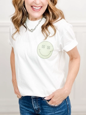 Tagless Comfort Collar DoubleStitched Hem Smiley Saint Patrick's Day Graphic Tee