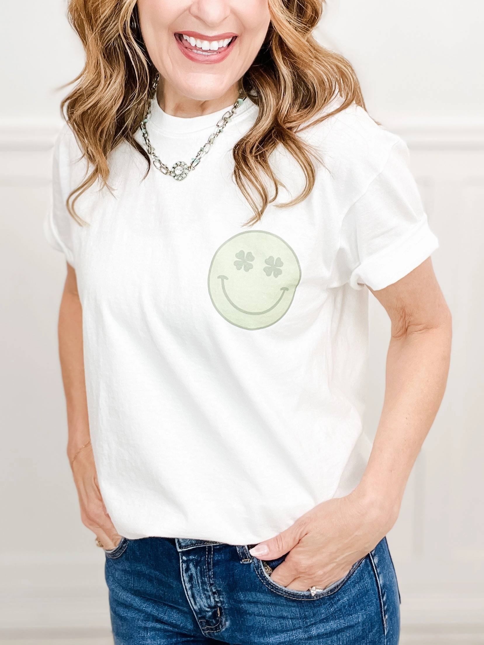 Tagless Comfort Collar DoubleStitched Hem Smiley Saint Patrick's Day Graphic Tee