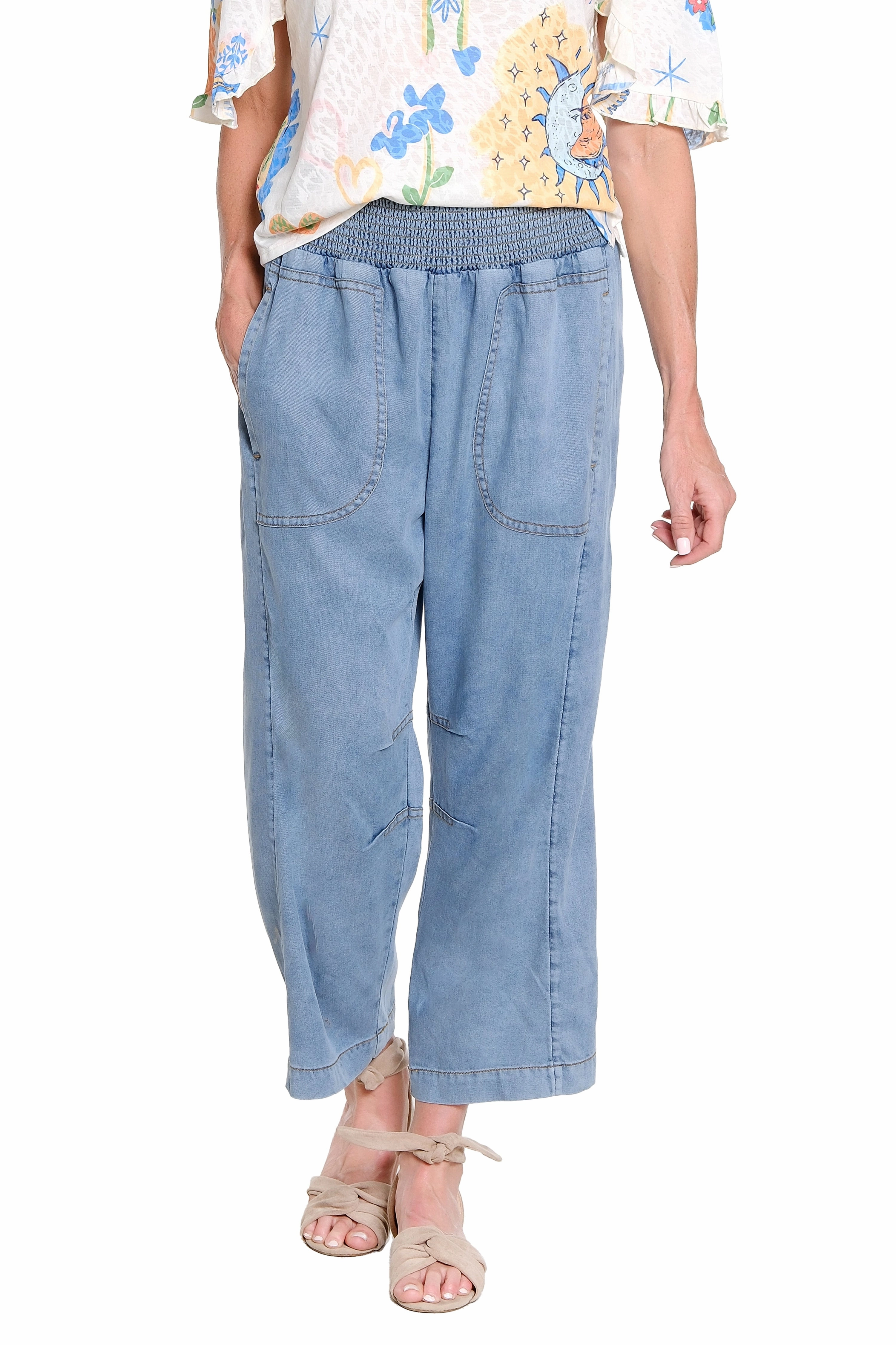 Neutral Outfit Piece Comfy Waist Fit Smocked Waist Pull-On Pant ?C Medium Indigo