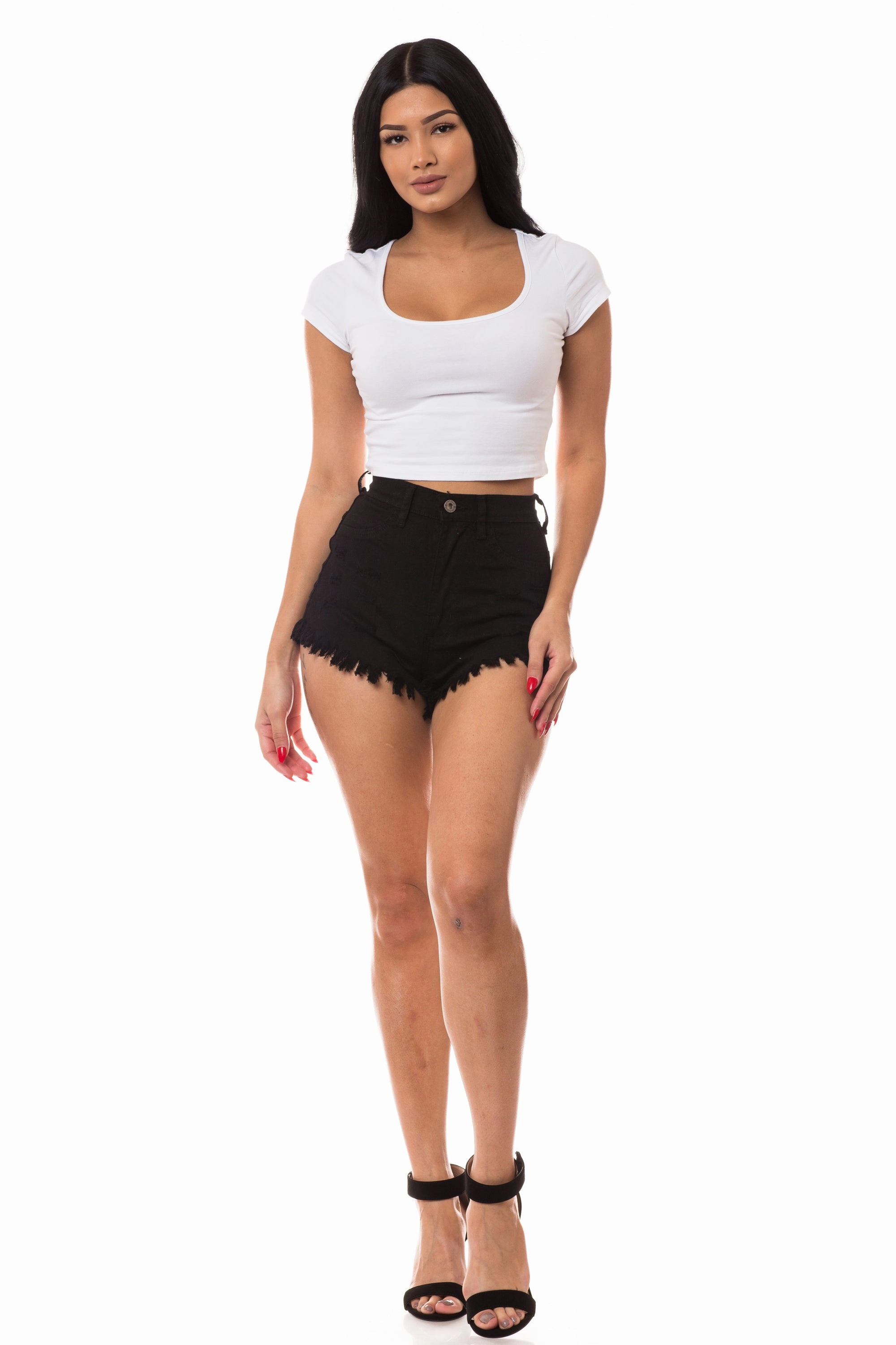 Low Maintenance Fabric 6041 Women's Super High Waisted Distressed Shorts