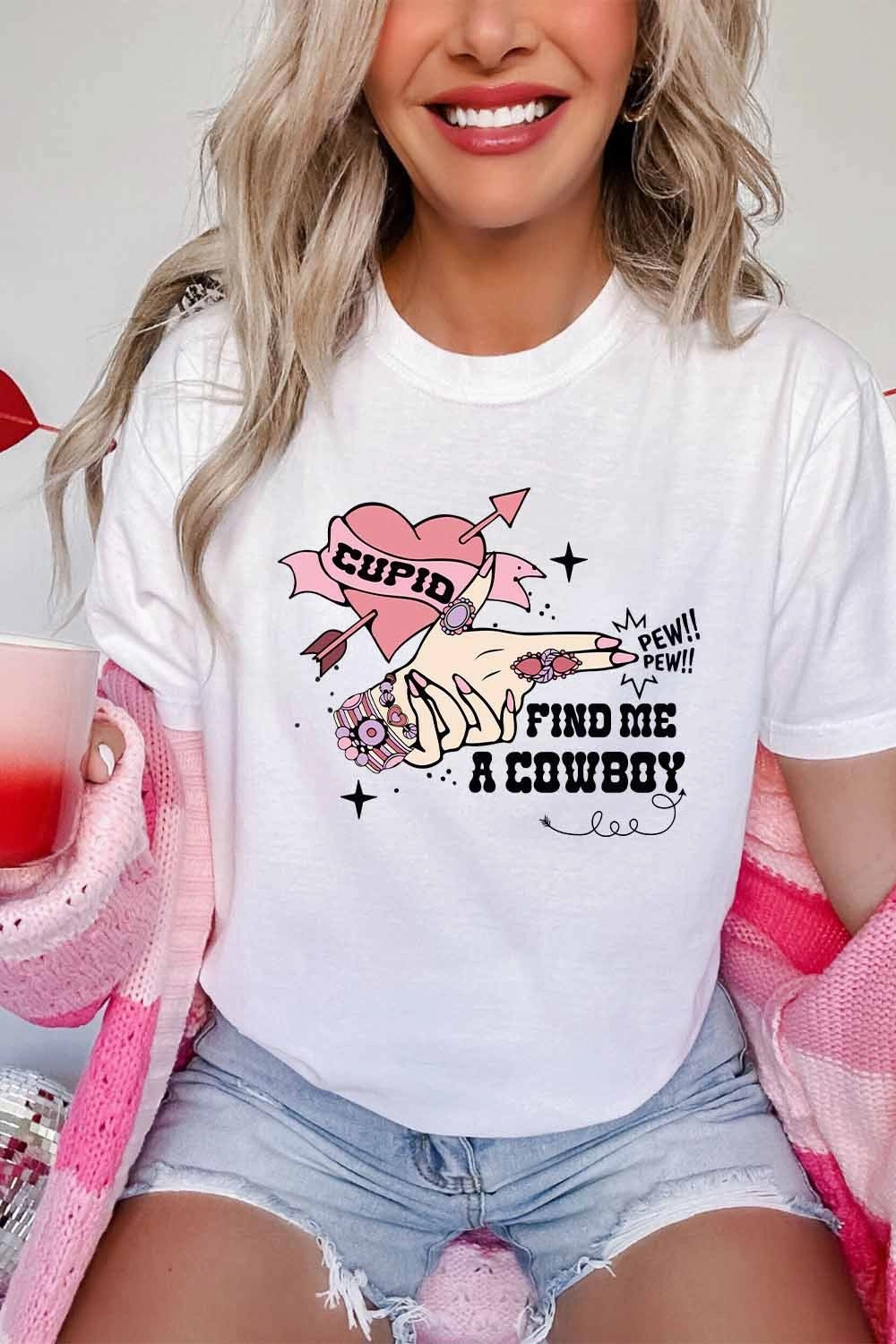Ventilated Panel Design Office Attire Cowboy Valentine Graphic Tee*
