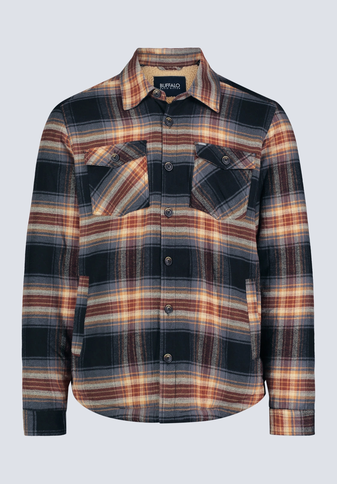 360?? Visibility OdorResistant Treatment Jalika Men's Plaid Shacket with Sherpa Lining, Black & Brown - BM24447